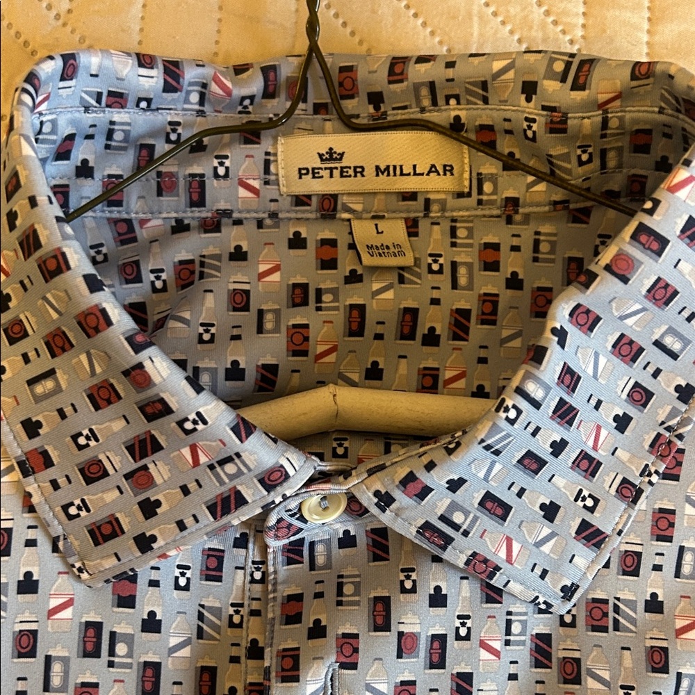 Peter Millar Men's Geometric Shirt - Gray and Red